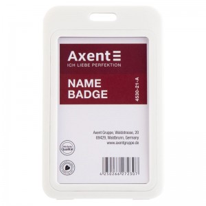 Бейдж вертикальний 50х84 мм, PP, білий "Axent" 4530-21-A 
