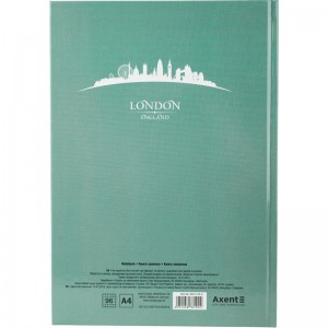 Книга канцелярська А4, 96 арк, клітинка, бірюзова, Maps London "Axent" 8422-516-А