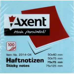 Блок паперу з клейким шаром, 75x75 мм, 100 арк., синій. "Axent" 2314-04-А