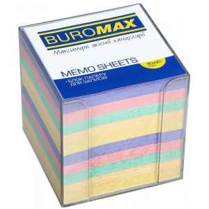 Бокс пластиковий з кольоровим папером, 90х90х90мм, прозорий "BuroMAX" 2291-03