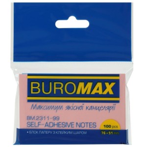 Блок паперу з клейким шаром 51x76мм, 100арк, асорті "BuroMAX" BM.2311-99