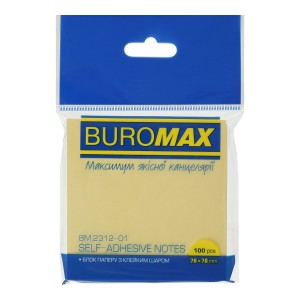 Блок паперу для нотаток PASTEL, 76х76 мм, 100 арк., жовтий  "BuroMAX" 2312-01