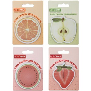 Блок паперу з клейким шаром, FRUITS, 70х70мм, 30арк., асорті "BUROMAX" BM.2381-75