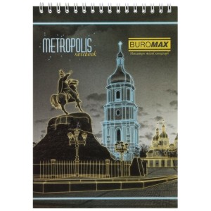 Блокнот на пружині зверху METROPOLIS, А5, 48 арк., клітинка, синій "BuroMAX" BM.24545101-02