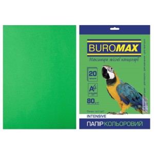 Папір кольоровий INTENSIVE, зелений, 20 арк., А4, 80 г/м² «BuroMax» BM.2721320-04