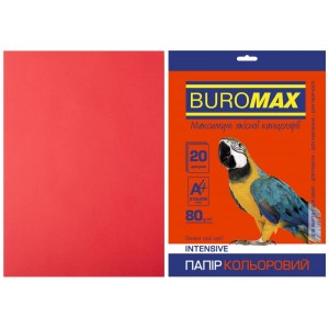 Папір кольоровий INTENSIVE, червоний, 20 арк., А4, 80 г/м² «BuroMax» BM.2721320-05
