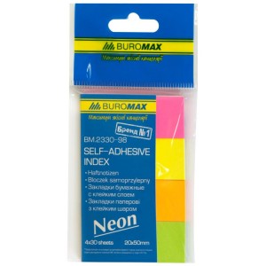Закладки паперові NEON, 50x20 мм, 4 кол. по 30 арк.н "BuroMax" BM.2330-98