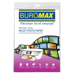 Фотопапір глянцевий, А4, 120 г/м², 20 арк "BUROMAX" BM.2220-2020