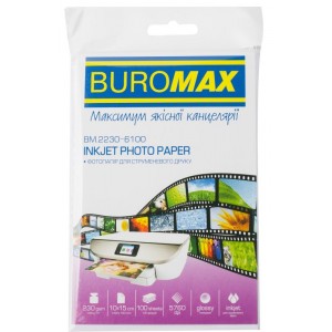 Фотопапір глянцевий, 10х15 см, 230 г/м², 100 арк "BUROMAX" BM.2230-6100