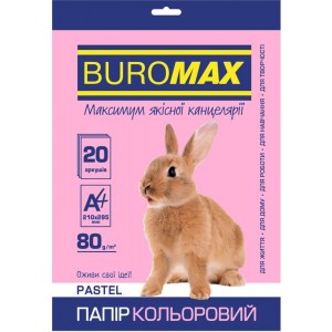 Папір кольоровий PASTEL, рожевий, 20 арк., А4, 80 г/м² «BuroMax» BM.2721220-10