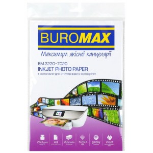 Фотопапір глянцевий, А4, 260 г/м², 20 арк. "BUROMAX" BM.2220-7020
