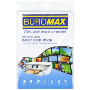 Фотопапір глянцевий, самоклеючий,  А4, 135 г/м², 20 арк "BUROMAX" BM.2280-2020