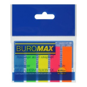 Закладки пластикові NEON, з клейким шаром, 45x12 мм, 5 кол. по 25 арк. "BuroMAX" BM.2302-98