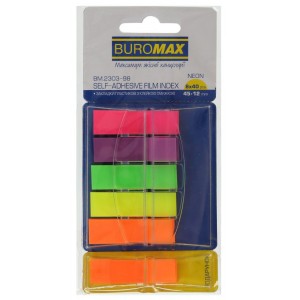 Закладки пластикові POP-UP, NEON, з клейким шаром, 45x12 мм, 5+1 кол. по 40 арк. "BuroMAX" 2303-98