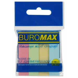 Закладки паперові PASTEL, з клейким шаром, 51x12 мм, 4 кол. по 100 арк "BuroMAX" 2306-99