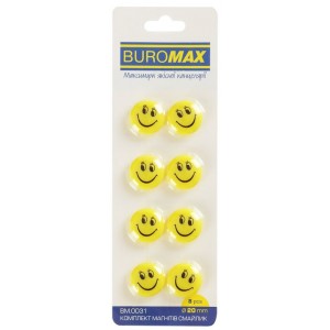Набір магнітів 8шт.х 20мм СМАЙЛИК "BuroMAX" BM.0031