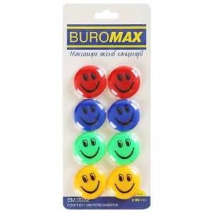 Набір магнітів 8шт.х 30мм СМАЙЛИК "BuroMAX" BM.0032