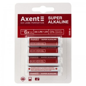 Батарейка AXENT AA Super ALKALINE 1,5V (LR6), на блистере по 4 штуки 5556-A