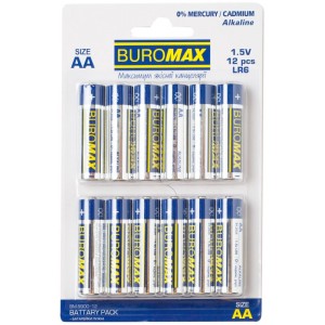 Батарейка BUROMAX AA ALKALINE 1,5V (LR6), на блістері по 12 штук BM.5900-12