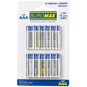 Батарейка BUROMAX AАA ALKALINE 1,5V (LR3), на блістері по 12 штук BM.5901-12