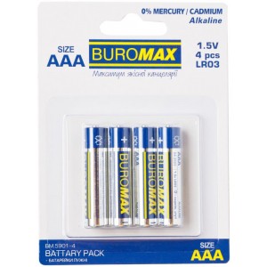 Батарейка BUROMAX AАA ALKALINE 1,5V (LR3), на блістері по 4 штуки BM.5901-4