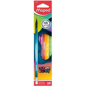 Олівець графітовий HB, з гумкою BLACK PEPS ENERGY, коробка (6шт) "MAPED" MP.852000