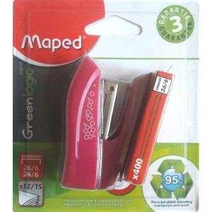 Степлер компактний GREENLOGIC MINI, 15арк., (скоби №24; 26), асорті "MAPED" MP.353010
