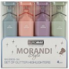 Набір з 4х текст-маркерів MORANDI STYLE Glitter (рожевий, бузковий, оливковий, графітовий) "BuroMAX" BM.8909-94