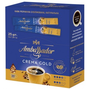 Ambassador Crema Gold, стик 1,8г,*25шт, кава розчинна (am.54627)