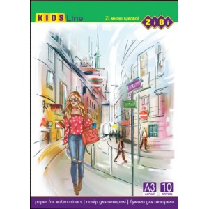 Акварельний папір, 10 аркушів А3 формату, 200 г/м2, KIDS Line "ZiBi" 1981