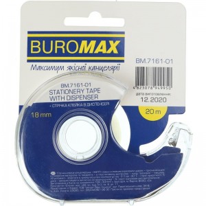 Клейка стрічка канцелярська, прозора, в диспенсері 18мм х 20м "BuroMAX" BM.7161-01