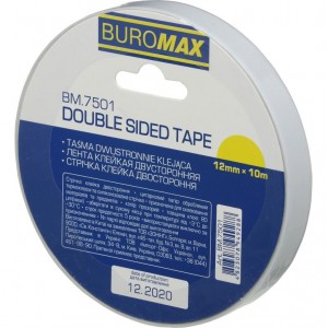 Двостороння клейка стрічка, 12 мм х 10м "BuroMAX" BM.7501