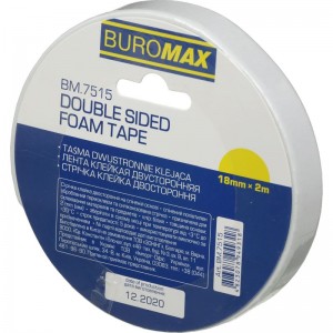 Двостороння клейка стрічка, на пінній основі 18 мм х 2м "BuroMAX" BM.7515