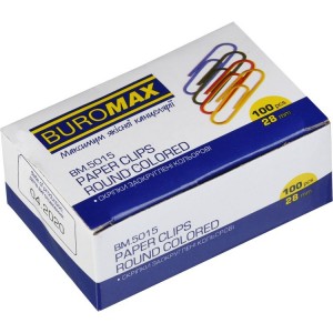 Скрiпки кольорові, 28 мм, круглі, 100 шт. "BuroMAX" ВМ.5015