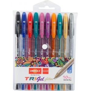 Набір гелевих ручок, 10 кольорів Trigel Glitter "UNIMAX" UX-142