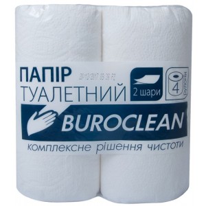 Папір туалетний 2-х шаровий, 4 рулона, білий "Buroclean" 10100011