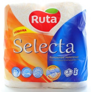 RUTA рушники целюлозні "Selecta", по 2 рул., На гільзі, 3-х шар., білі  rt.44516