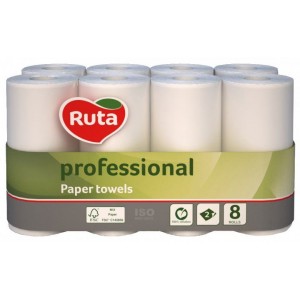 RUTA рушники целюлозні "Professional", по 8 рул., на гільзі, 2-х шар.,білі rt.93639