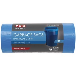 PRO service пакети для сміття ЩІЛЬНІ 120л, 70х110см, 20шт сині LD (pr.16201530) 