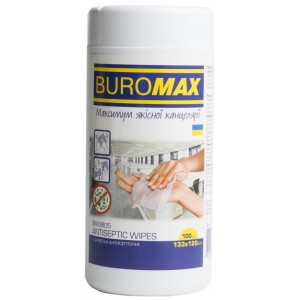 Серветки вологі, антисептичні, в пластиковій тубі 100 шт "BUROMAX" BM.0805