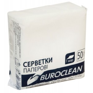 Серветки паперові, 1-шар 24х24см, 50шт, білий BUROCLEAN 10100202