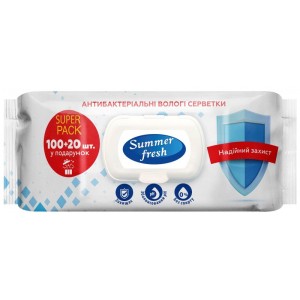 Серветки вологі  з клапаном, антибактеріальні, 120 шт "Summer Fresh" san.91769