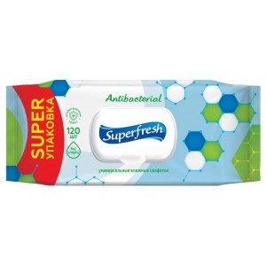 Серветки вологі з клапаном, антибактеріальні 120шт "Superfresh" sr.42285
