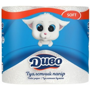 ДИВО Soft папір туалетний 2-х шаровий, 4 рулона, білий (тп.дв4б)