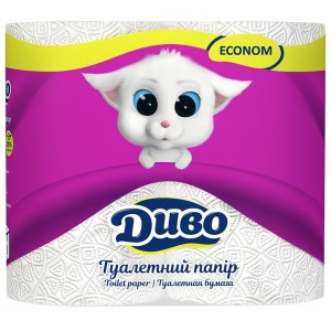 ДИВО Econom папір туалетний 2-х шар, 4 рул, білий (тп.де.4б)