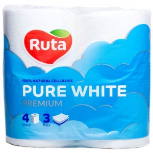 Папір туалетний 3-х шар., 4 рул., білий, Pure White "Ruta" rt.47531