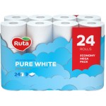 Туалетная бумага 3-х слойная, 24 рулона, белая Pure White "Ruta" 