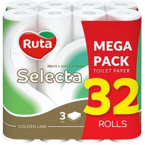 Папір туалетний 3-х шар., 32 рул., білий, Selecta "Ruta" 